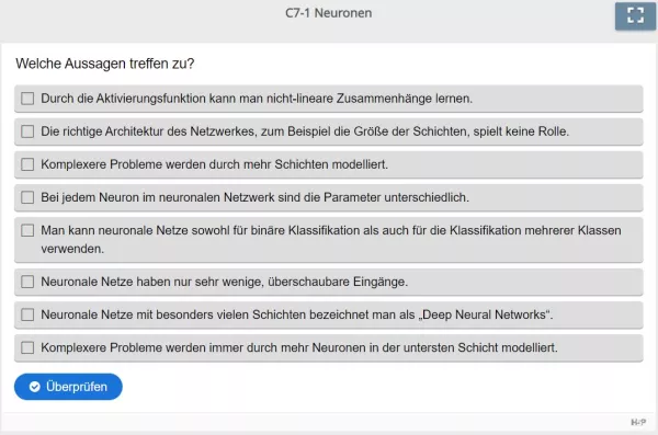 Lernspiel: C7-1 Multiple Choice: Neuronale Netze (Quiz zum Video)