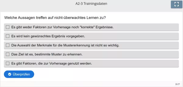 Lernspiel: A2-3 Multiple Choice: Nicht-überwachtes Lernen (Quiz zum Video)