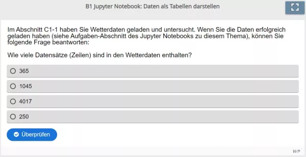 Lernspiel: B1 Multiple Choice: Aufgaben zu Tabellen (Zeilenzahl) (Quiz zum Jupyter Notebook)