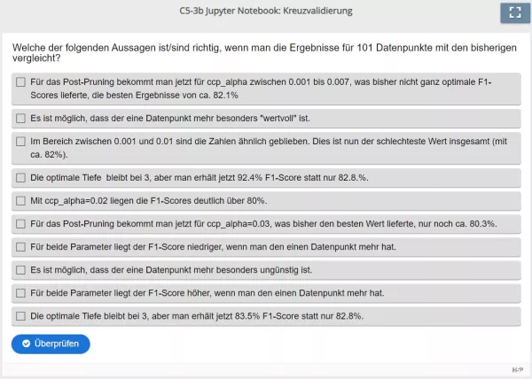 Lernspiel: C5-3 Multiple Choice: Stabilität der Ergebnisse (Quiz zum Jupyter Notebook)