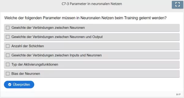 Lernspiel: C7-3 Multiple Choice: Lernbare Parameter in neuronalen Netzen (Quiz zum Video)