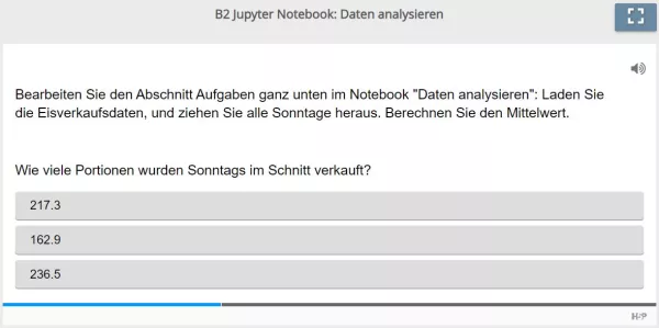 Lernspiel: B2 Single Choice: Daten analysieren (Verkaufszahlen nach Wochentagen) (Quiz zum Jupyter Notebook)