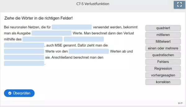 Lernspiel: C7-5 Drag the Words: MSE als Verlustfunktion (Quiz zum Video)