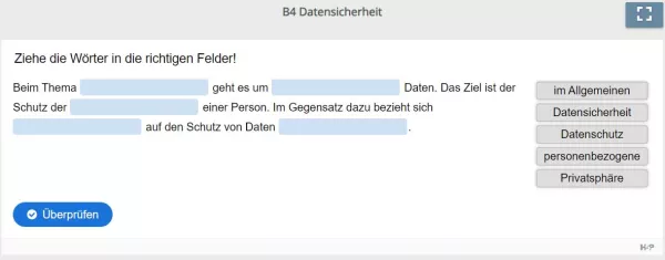 Lernspiel: B4 Drag the words: Datenschutz und Datensicherheit (Quiz zum Video)