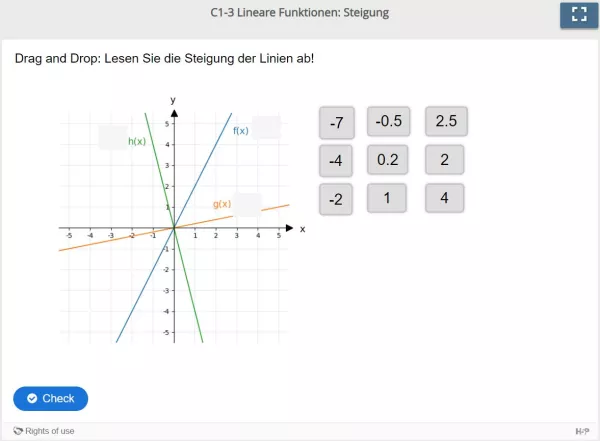 Lernspiel: C1-3 Drag and Drop: Lesen Sie die Steigung der Linien ab! (Quiz zum Video)