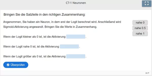 Lernspiel: C7-1 Drag the Words: Zusammenhang von Logit und Aktivierung (Quiz zum Video)