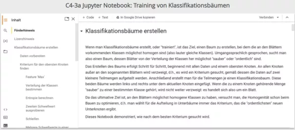 Sonstiges: C4-3 Jupyter Notebook: Training von Klassifikationsbäumen verstehen mit sklearn (Klassifikationsbäume, Teil 2)