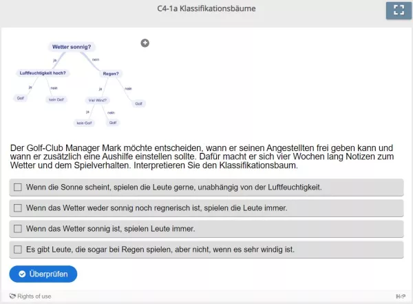 Lernspiel: C4-1 Multiple Choice: Klassifikationsbaum interpretieren (Quiz zum Video)