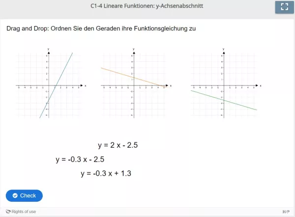 Lernspiel: C1-4 Drag and Drop: Ordnen Sie den Geraden ihre Funktionsgleichung zu (Quiz zum Video)