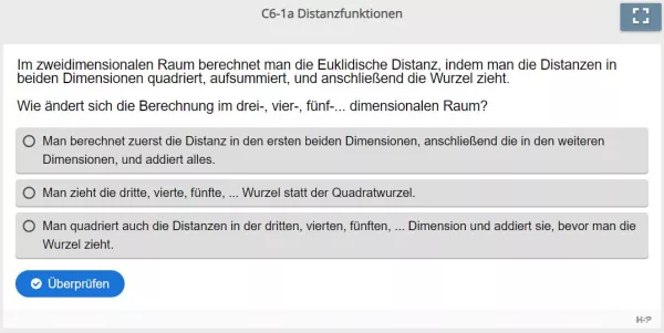 Lernspiel: C6-1 Multiple Choice: Euklidische Distanz im mehrdimensionalen Raum (Quiz zum Video)