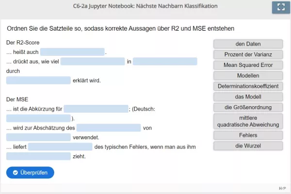 Lernspiel: C6-2 Drag the Words: Wiederholung von R2-Score und MSE für das zweite Jupyter Notebook (Quiz)