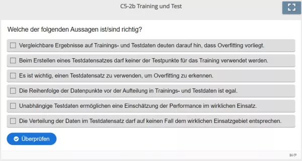 Lernspiel: C5-2 Multiple Choice: Trainings- und Testdaten (Quiz zum Video)