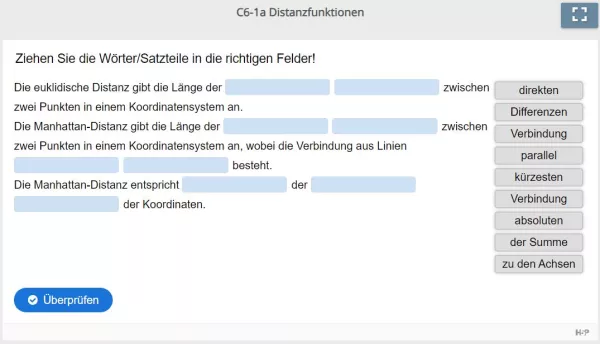 Lernspiel: C6-1 Drag the Words: Euklidische- und Manhattan-Distanz (Quiz zum Video)