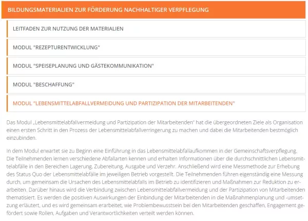 Unterrichtsplanung: Modul „Lebensmittelabfallvermeidung und Partizipation der Mitarbeitenden“