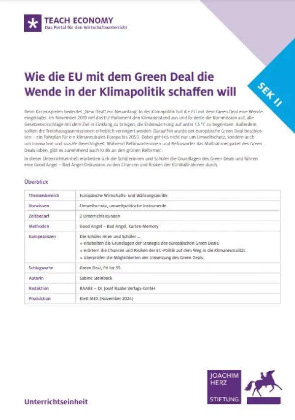 Unterrichtsbaustein: Wie die EU mit dem Green Deal die Wende in der Klimapolitik schaffen will