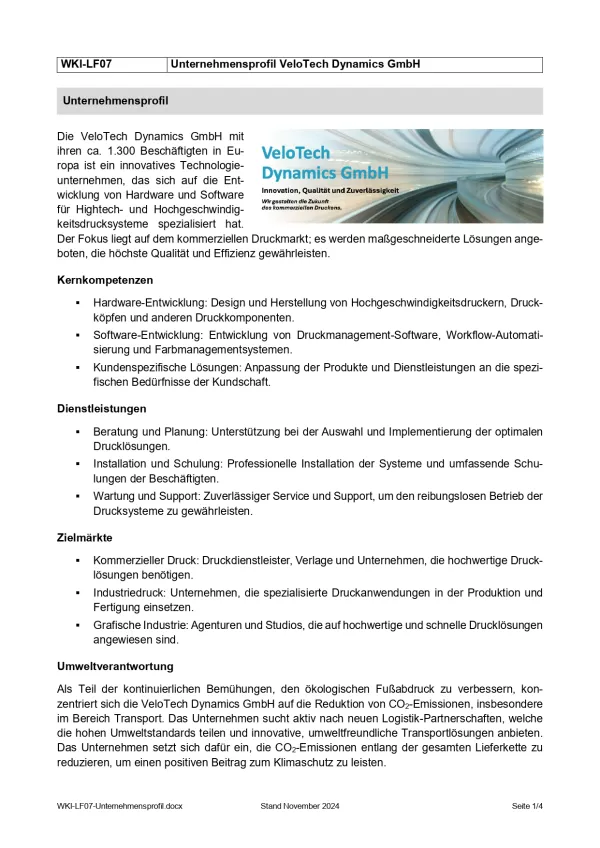 Unterrichtsbaustein: Unternehmensprofil – Lernfeld 7 (DOCX)