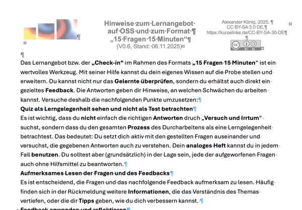 Text: 15 Fragen 15 Minuten - Infotext