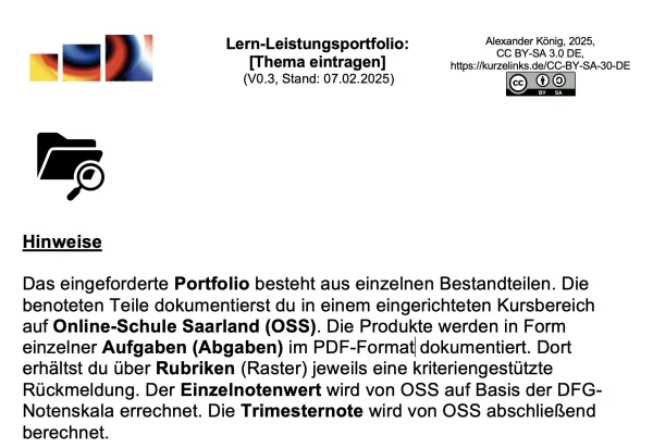 Unterrichtsplanung: Lernportfolio - Leistungsportfolio - Vorlage