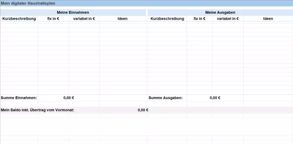 Arbeitsblatt: Umgang mit Geld | Haushaltsplan (Vorlage)