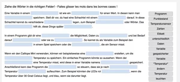 Interaktion: Variable - Interaktive Lerneinheit