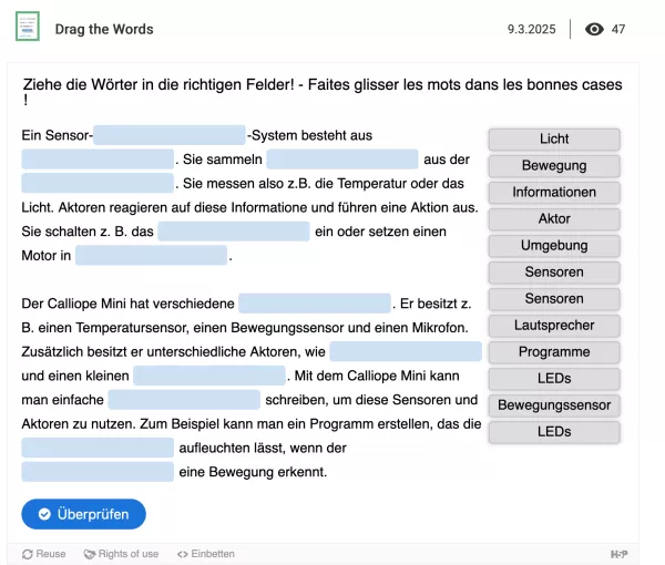 Unterrichtsbaustein: Sensor Aktor System - Interaktive Lerneinheit
