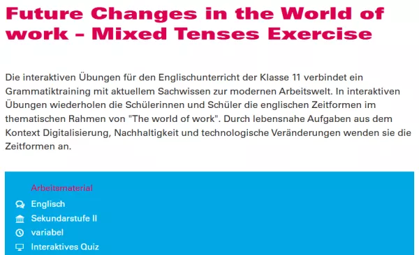 Unterrichtsplanung: Englische Zeitformen – Gemischte Übungen (Webseite)