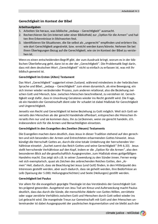 Arbeitsblatt: Gerechtigkeit im Kontext der Bibel (DOCX)