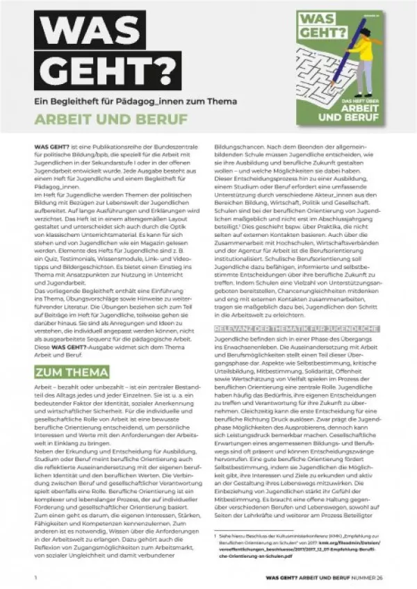 Handbuch: Ein Begleitheft für Pädagoginnen und Pädagogen zum Thema Arbeit und Beruf