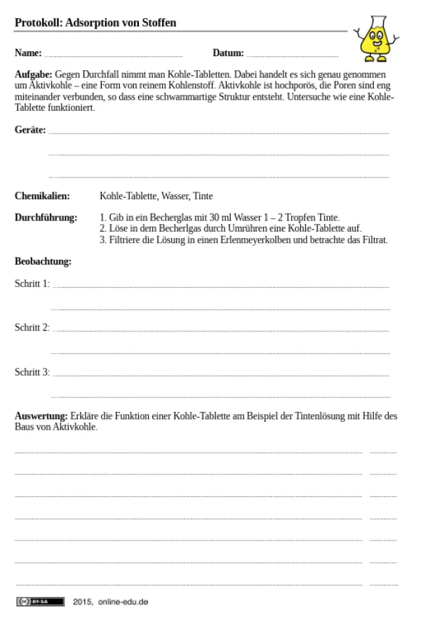 Experiment: Adsorption von Stoffen