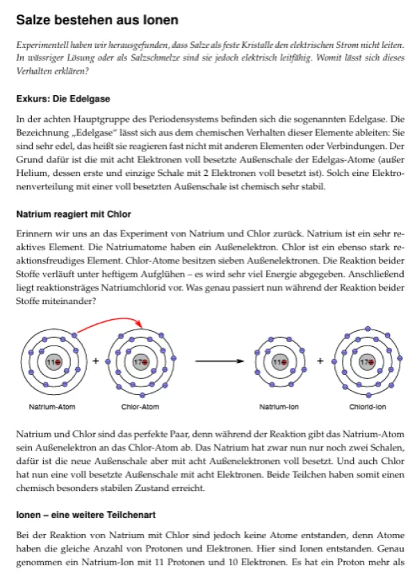 Text: Ionen, Ionenbildung, Eigenschaften von Salzen