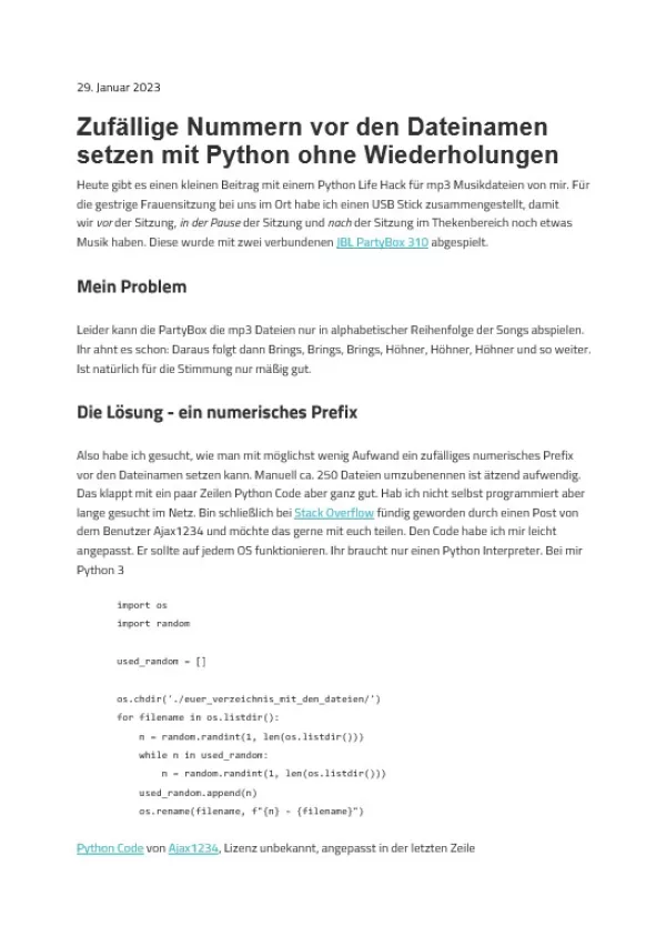 Text: Zufällige Nummern vor den Dateinamen setzen mit Python