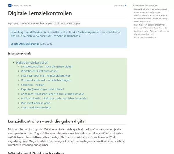 Webseite: Digitale Lernzielkontrollen