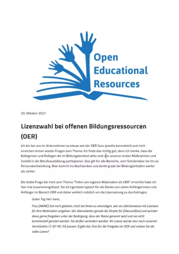 Text: Lizenzwahl bei offenen Bildungsressourcen (OER)