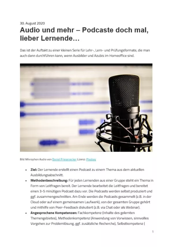 Text: Audio und mehr - Podcaste doch mal, lieber Lernender