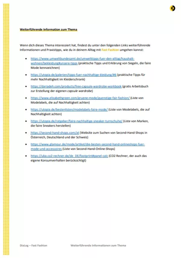 Text: Fast Fashion | Weiterführende Informationen