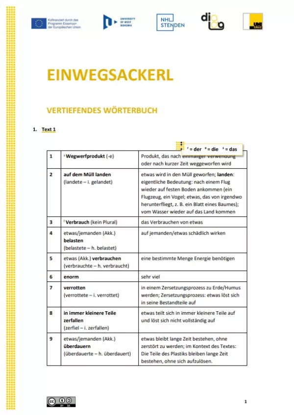 Text: Einwegtüten | Vertiefendes Wörterbuch