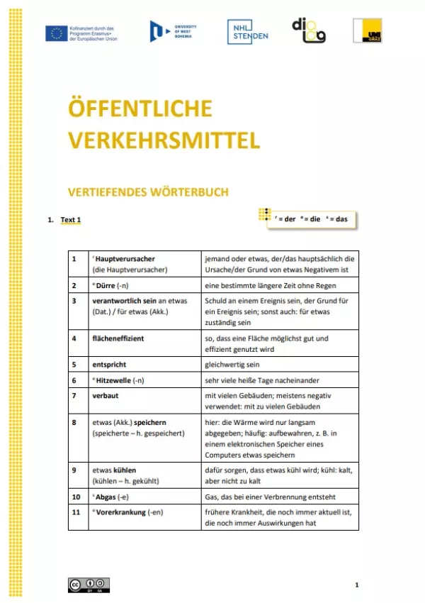 Text: Öffentliche Verkehrsmittel | Vertiefendes Wörterbuch