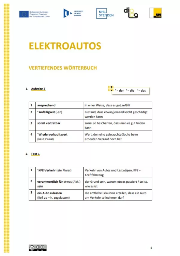 Text: Elektroautos | Vertiefendes Wörterbuch