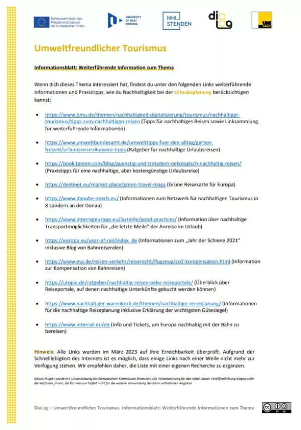 Text: Umweltfreundlicher Tourismus | Weiterführende Informationen