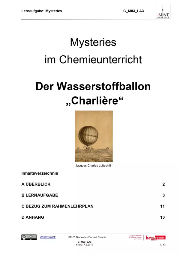 Unterrichtsbaustein: Mystery „Der Wasserstoffballon Charlière“ (DOCX)
