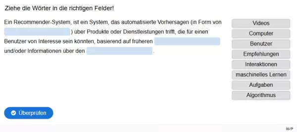 Lernspiel: G1-2 Drag the Words: Recommender-System. Quiz zum Video