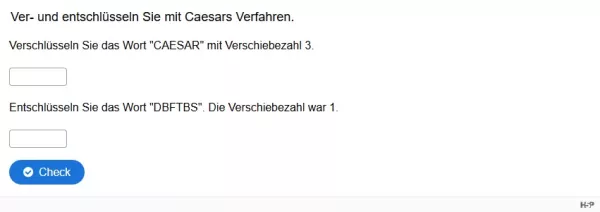 Lernspiel: B5-1 Caesars Verschlüsselung Teil 2. Quiz zum Arbeitsblatt