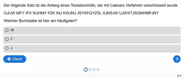 Lernspiel: B5-1 Caesars Verfahren knacken. Quiz zum Arbeitsblatt
