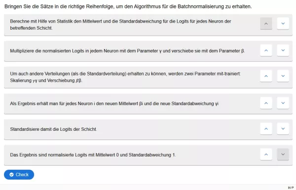 Lernspiel: C9-4 Sort the Paragraphs: Algorithmus bei der Batchnormalisierung. Quiz zum Video