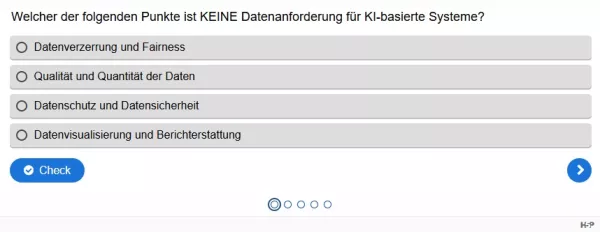 Lernspiel: G2-6 Question Set: Anforderungen an KI-Systeme Teil 1. Quiz zum Video