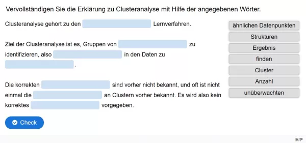 Lernspiel: C8-1 Drag the Words: Clusteranalyse. Quiz zum Video