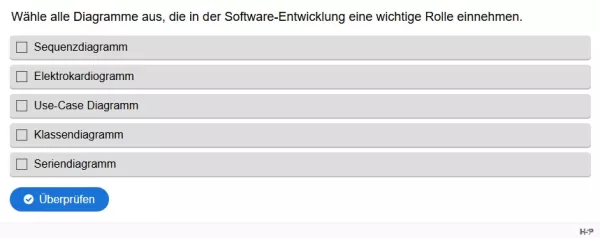 Lernspiel: G3-2 Multiple Choice: Diagramme in der Software-Entwicklung. Quiz zum Video