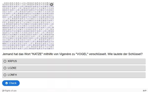 Lernspiel: B5-3 Schlüssel bei Vigenère. Quiz zum Video