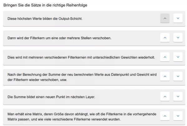 Lernspiel: C7-7 Sort the Paragraphs: Algorithmus zur Berechnung eines CNN. Quiz zum Video
