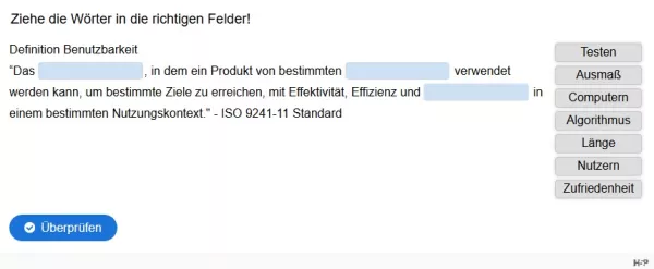 Lernspiel: G4-4 Drag the Words: Benutzbarkeit. Quiz zum Video